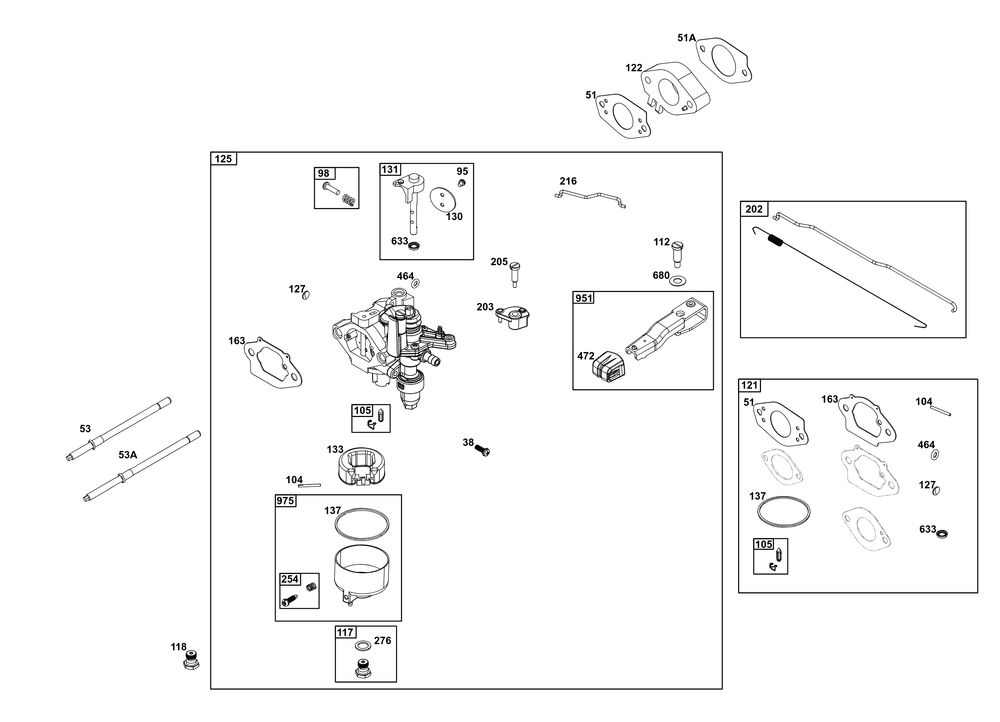 Carburetor Group Diagram and Parts List for 25V332-0006-F1 200000 - 399999 Briggs and Stratton Engine